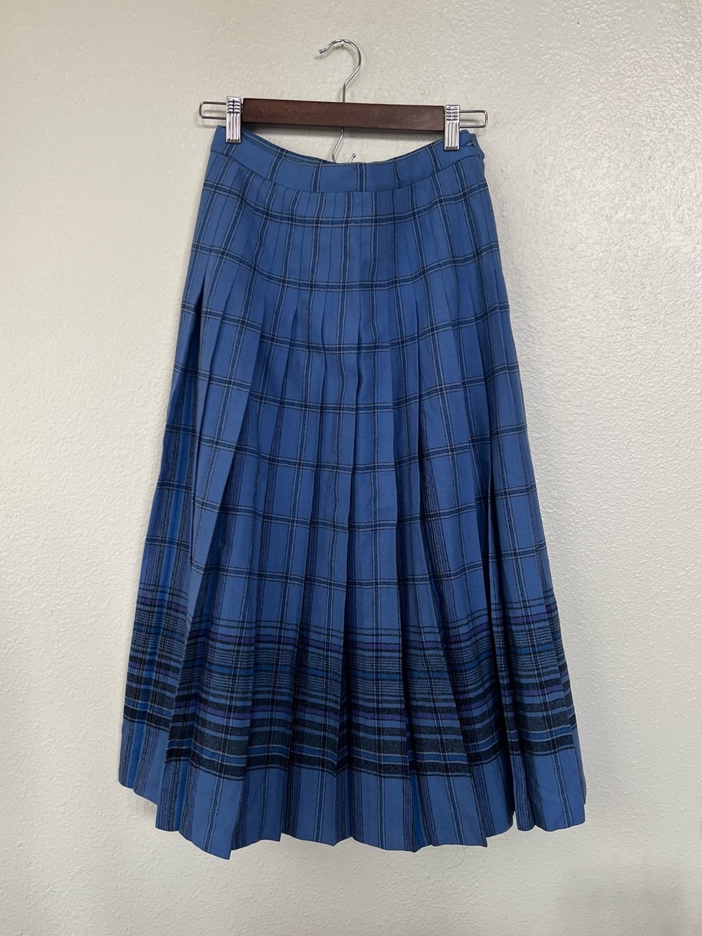 Pendleton Blue Plaid Midi Pleated Wool Skirt